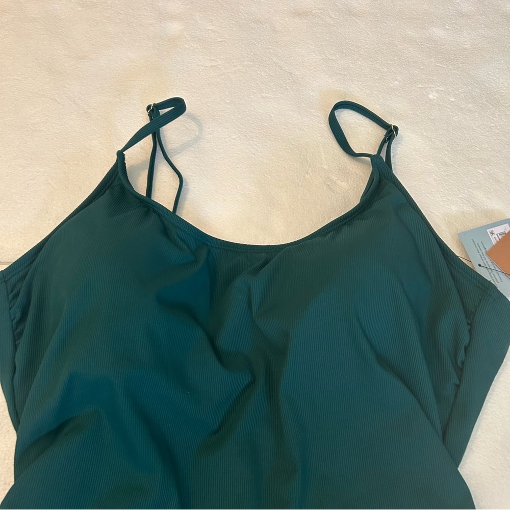 Shade & shore green teal ribbed one pice swim suit side ruching tie - Picture 10 of 14